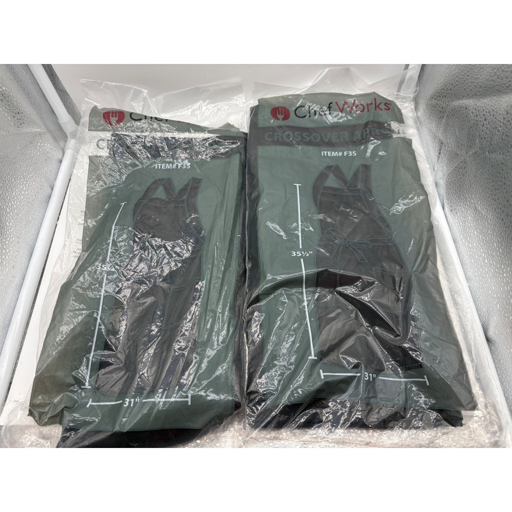 Lot of 2 Chef Works F35 Crossover Cross-Back Bib Aprons Black 35.5"x31" NWT New